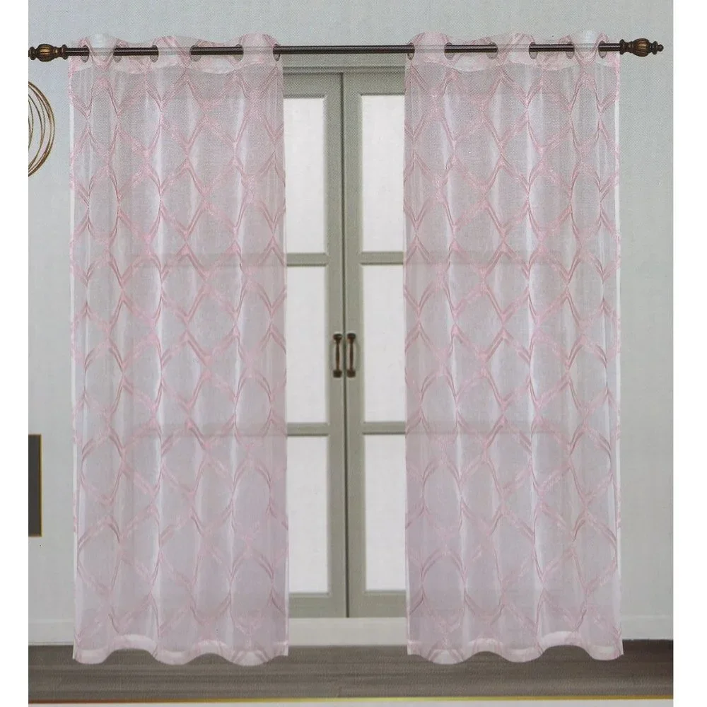 Sheer Curtains with Grommets 2 piece set Pink Blush Geometric Pattern